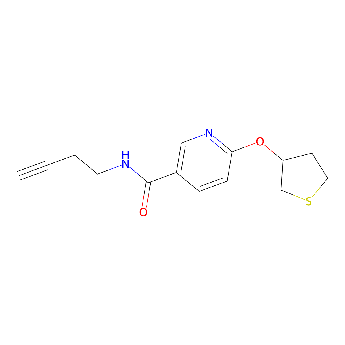 N-(but-3-yn-1-yl)-6-((tetrahydrothiophen-3-yl)oxy)nicotinamide molecular structure, CAS 2034496-10-9