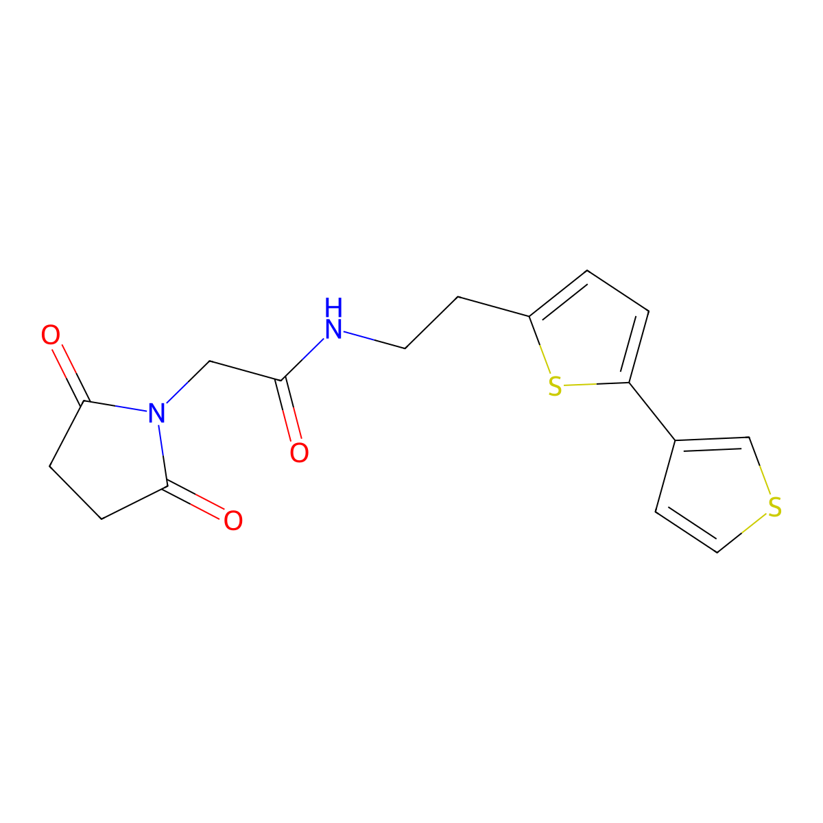 N-(2-{[2,3'-bithiophene]-5-yl}ethyl)-2-(2,5-dioxopyrrolidin-1-yl)acetamide molecular structure, CAS 2034496-11-0
