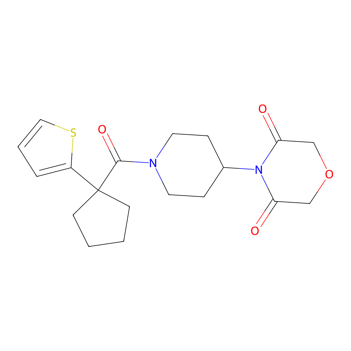 4-{1-[1-(Thiophen-2-yl)cyclopentanecarbonyl]piperidin-4-yl}morpholine-3,5-dione molecular structure, CAS 2034496-13-2