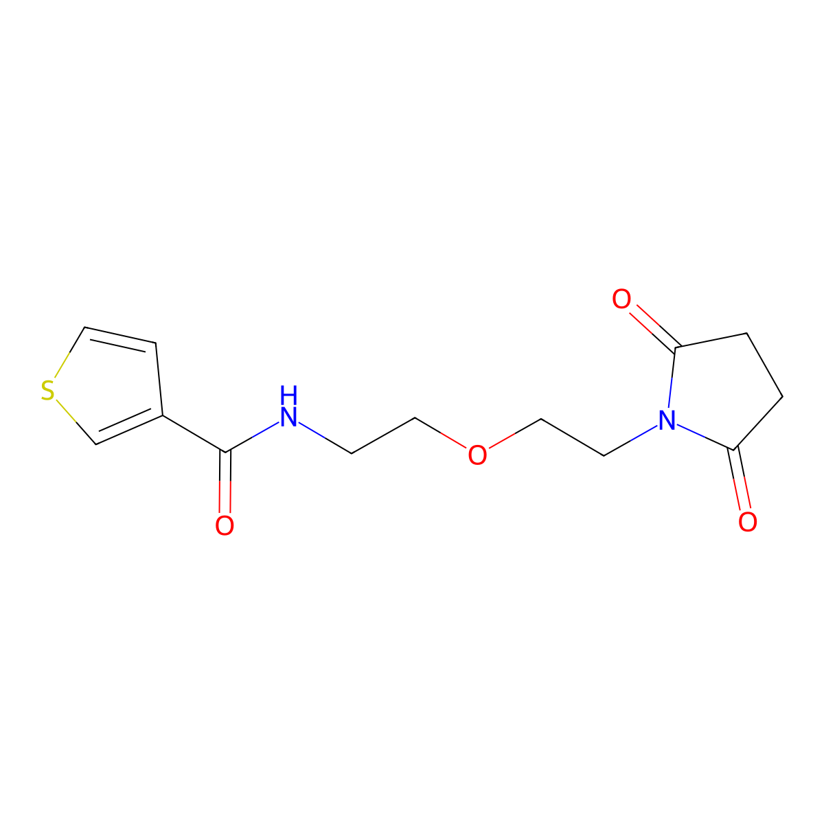 N-{2-[2-(2,5-dioxopyrrolidin-1-yl)ethoxy]ethyl}thiophene-3-carboxamide molecular structure, CAS 2034496-14-3