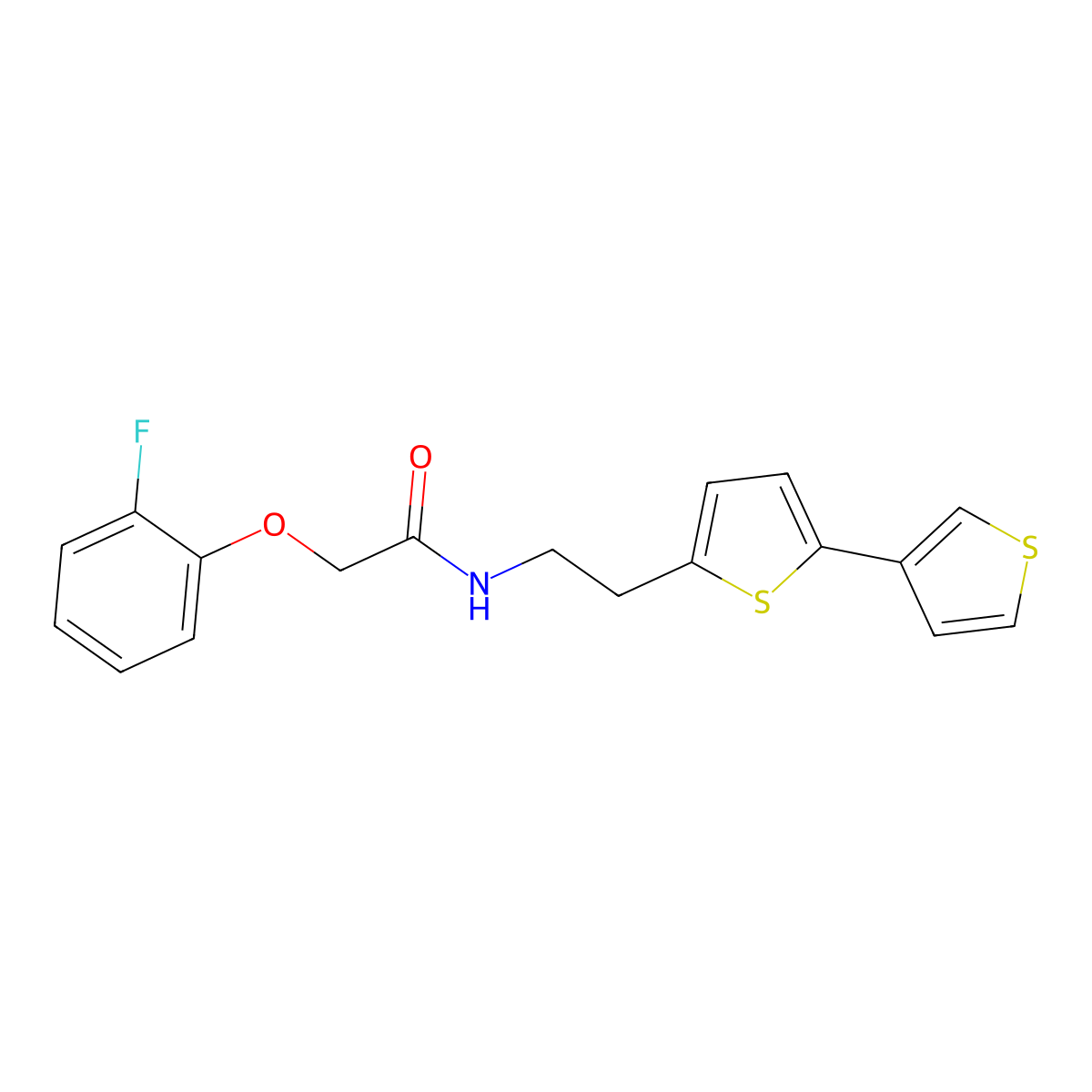 N-(2-([2,3'-bithiophen]-5-yl)ethyl)-2-(2-fluorophenoxy)acetamide molecular structure, CAS 2034496-27-8