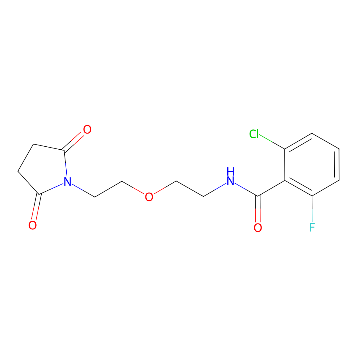 2-chloro-N-{2-[2-(2,5-dioxopyrrolidin-1-yl)ethoxy]ethyl}-6-fluorobenzamide molecular structure, CAS 2034496-30-3
