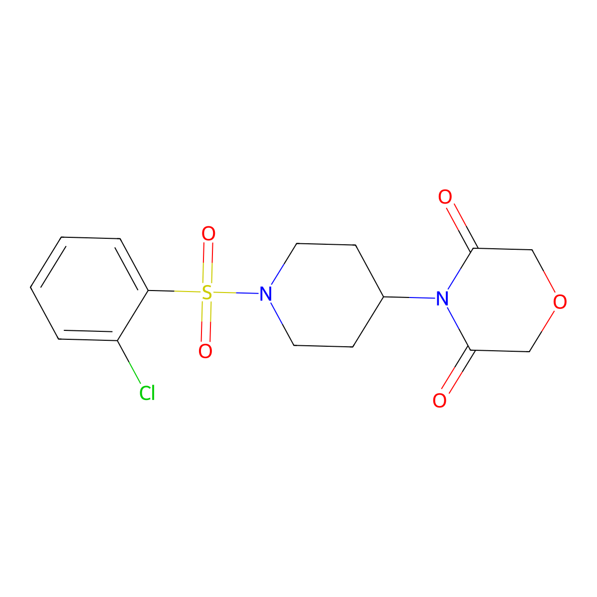 4-(1-((2-Chlorophenyl)sulfonyl)piperidin-4-yl)morpholine-3,5-dione molecular structure, CAS 2034496-31-4