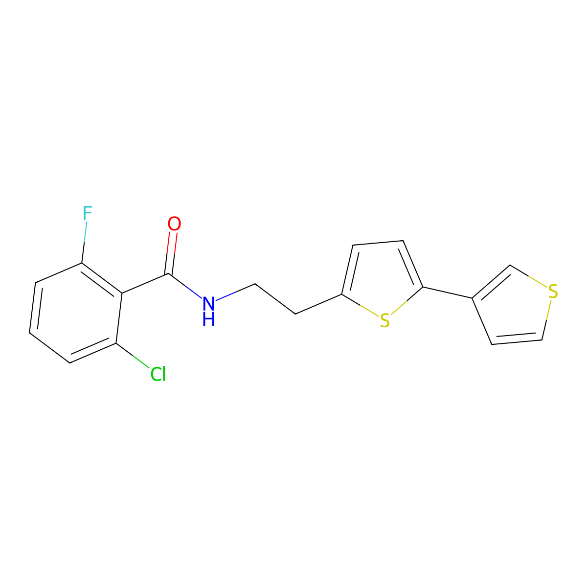 N-(2-([2,3'-bithiophen]-5-yl)ethyl)-2-chloro-6-fluorobenzamide molecular structure, CAS 2034496-33-6