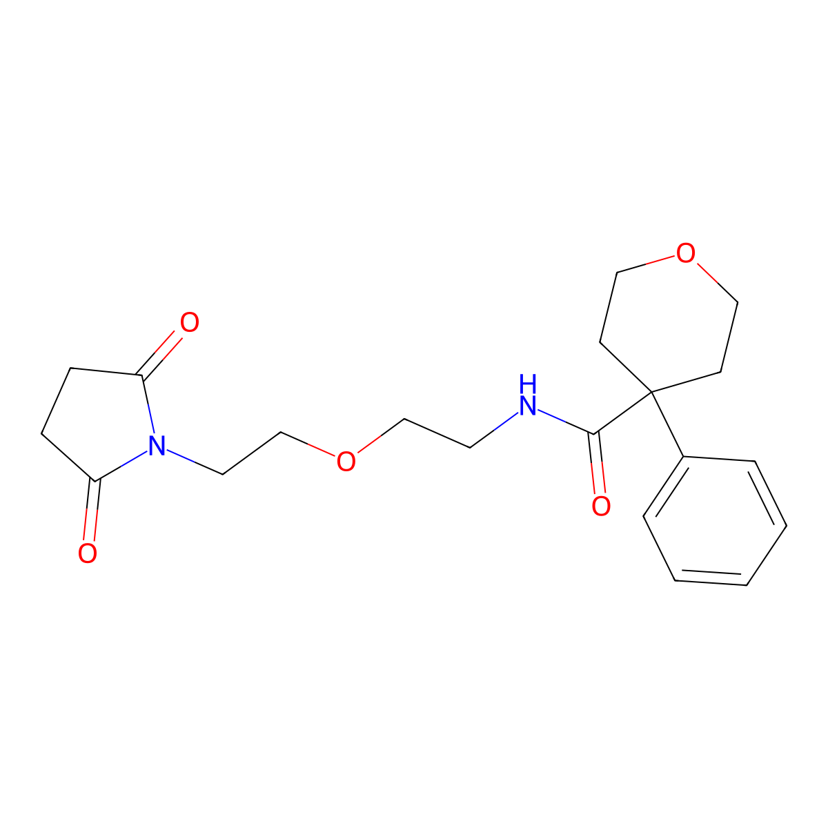 N-(2-(2-(2,5-dioxopyrrolidin-1-yl)ethoxy)ethyl)-4-phenyltetrahydro-2H-pyran-4-carboxamide molecular structure, CAS 2034496-38-1