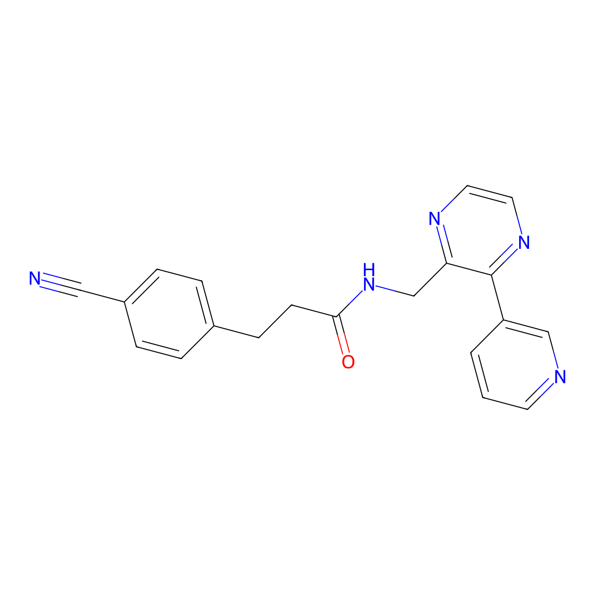 3-(4-cyanophenyl)-N-((3-(pyridin-3-yl)pyrazin-2-yl)methyl)propanamide molecular structure, CAS 2034496-40-5