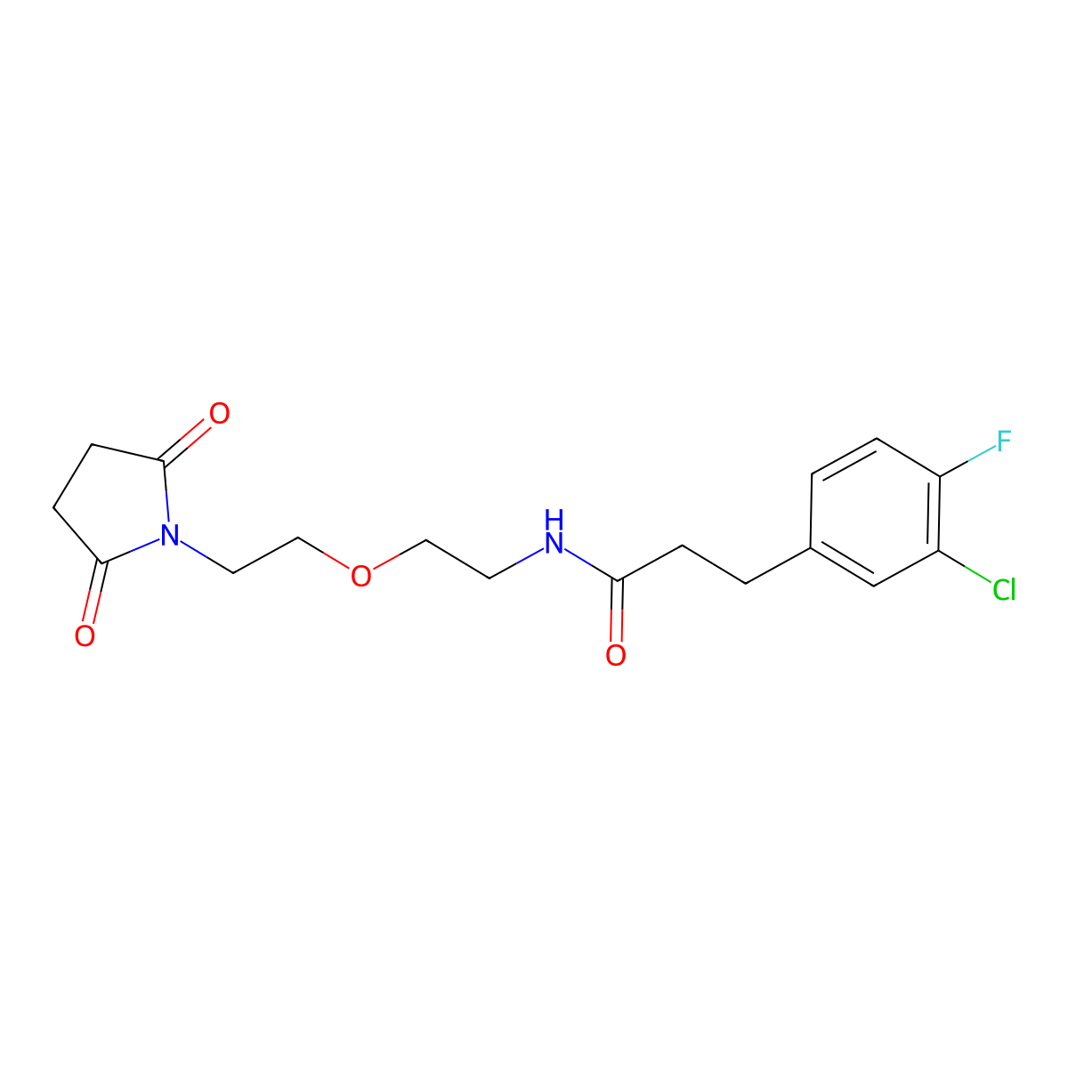 3-(3-chloro-4-fluorophenyl)-N-{2-[2-(2,5-dioxopyrrolidin-1-yl)ethoxy]ethyl}propanamide molecular structure, CAS 2034496-54-1
