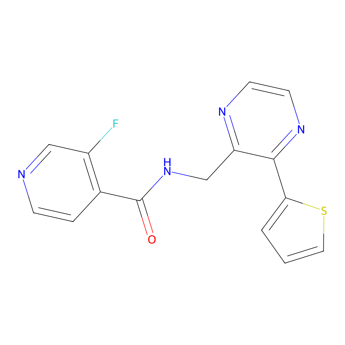 3-fluoro-N-((3-(thiophen-2-yl)pyrazin-2-yl)methyl)isonicotinamide molecular structure, CAS 2034496-64-3