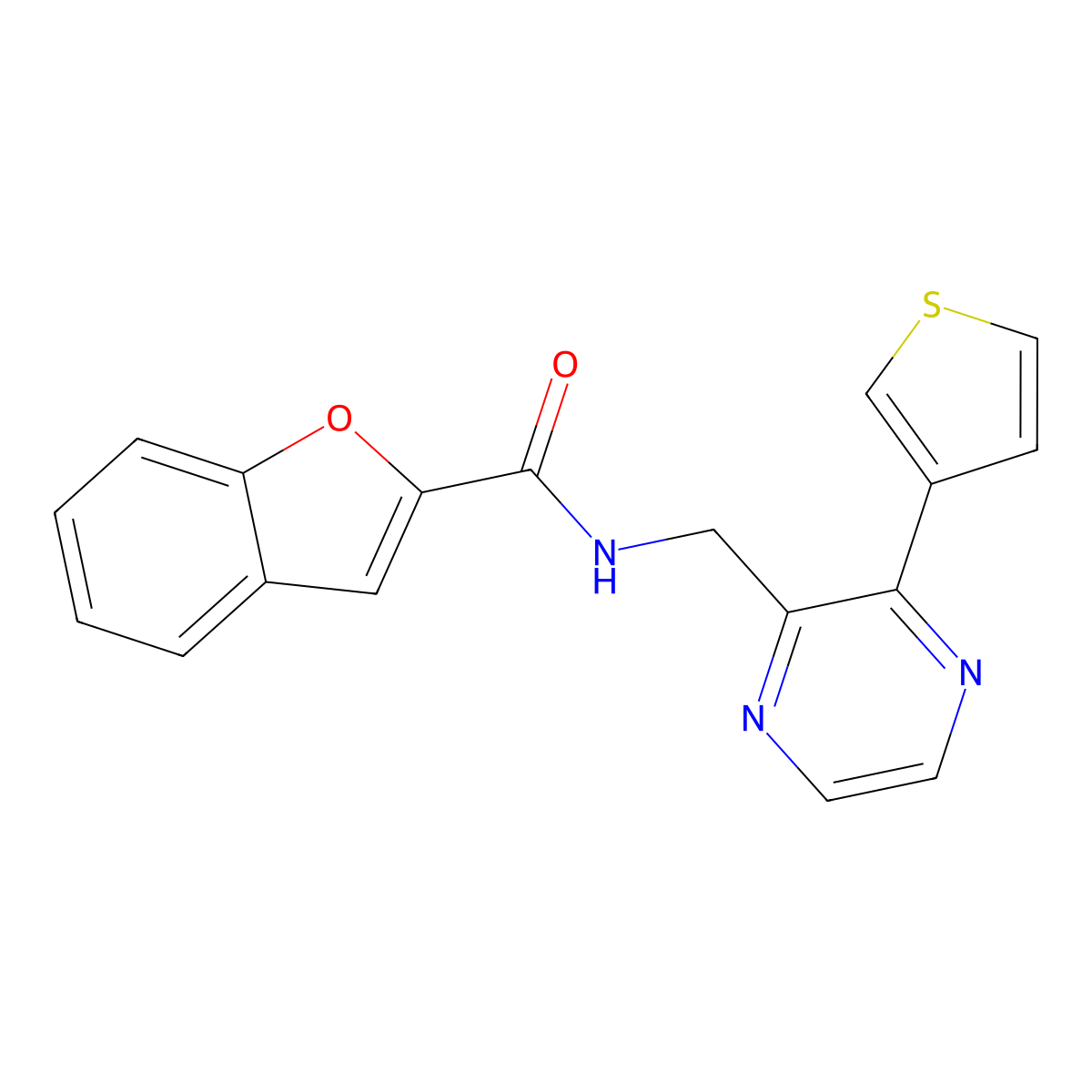 N-((3-(thiophen-3-yl)pyrazin-2-yl)methyl)benzofuran-2-carboxamide molecular structure, CAS 2034496-65-4
