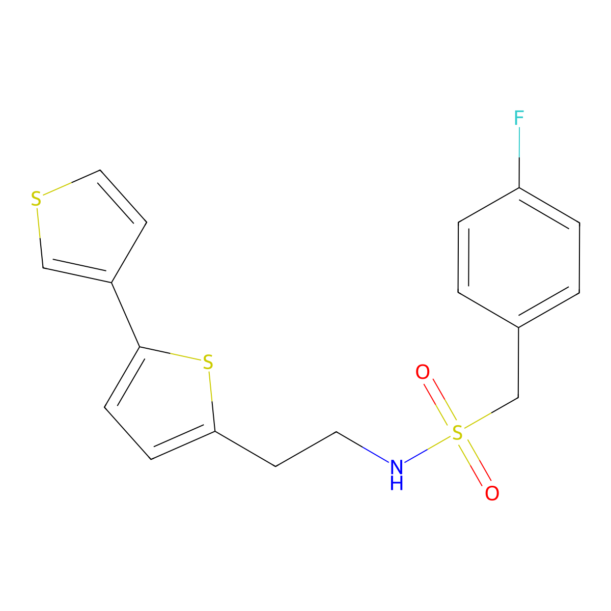 N-(2-([2,3'-bithiophen]-5-yl)ethyl)-1-(4-fluorophenyl)methanesulfonamide molecular structure, CAS 2034496-69-8
