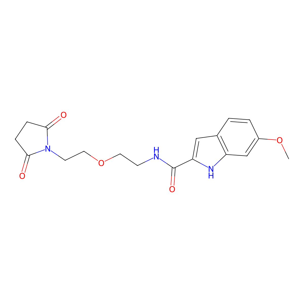 N-{2-[2-(2,5-dioxopyrrolidin-1-yl)ethoxy]ethyl}-6-methoxy-1H-indole-2-carboxamide molecular structure, CAS 2034496-73-4