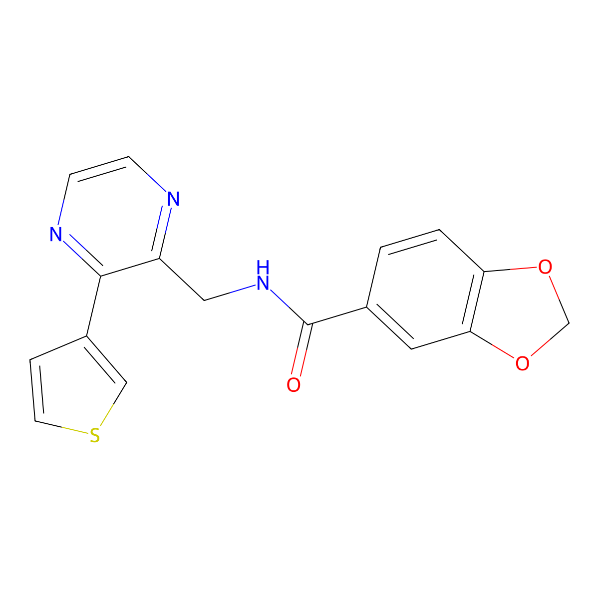 N-((3-(thiophen-3-yl)pyrazin-2-yl)methyl)benzo[d][1,3]dioxole-5-carboxamide molecular structure, CAS 2034496-74-5