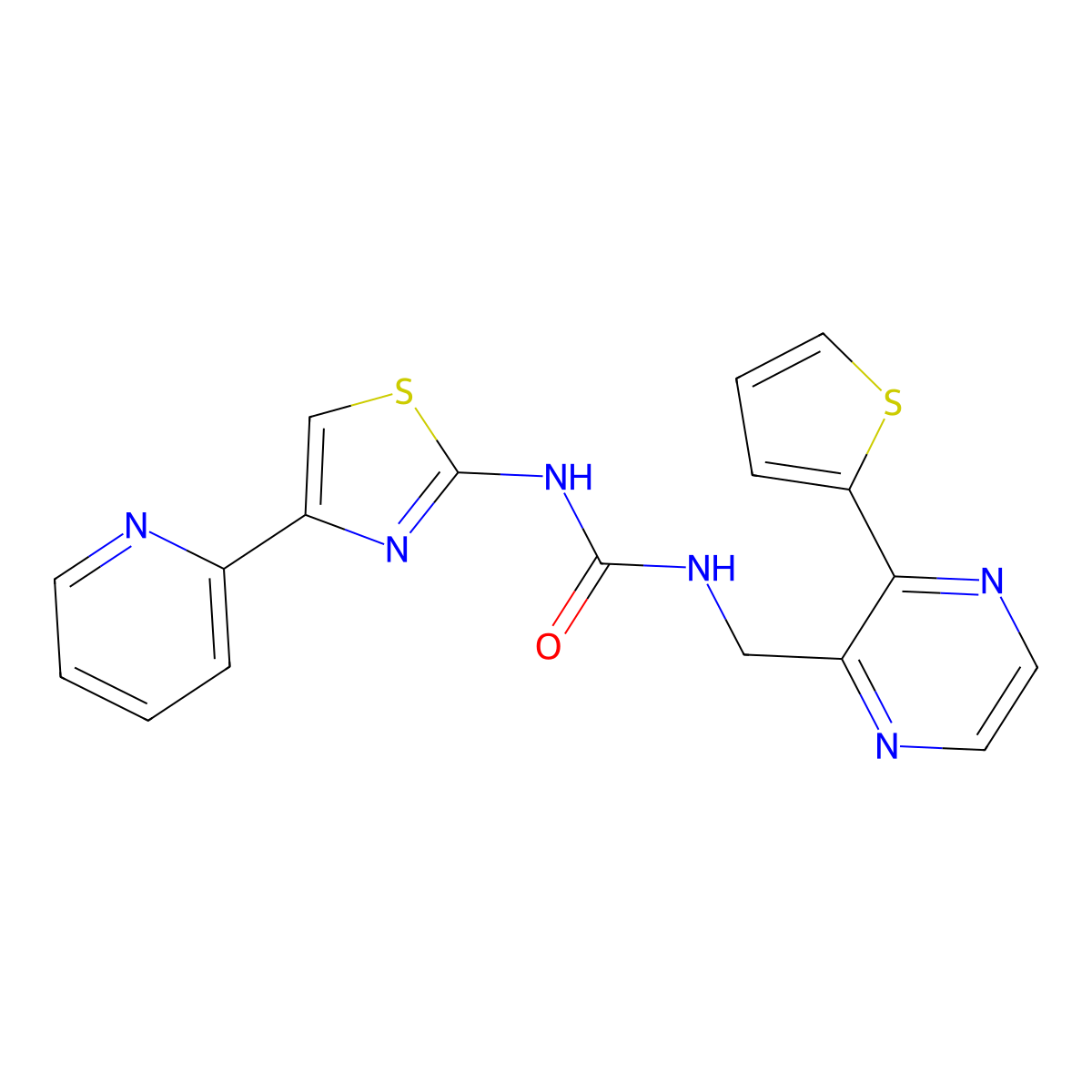 1-(4-(Pyridin-2-yl)thiazol-2-yl)-3-((3-(thiophen-2-yl)pyrazin-2-yl)methyl)urea molecular structure, CAS 2034496-76-7