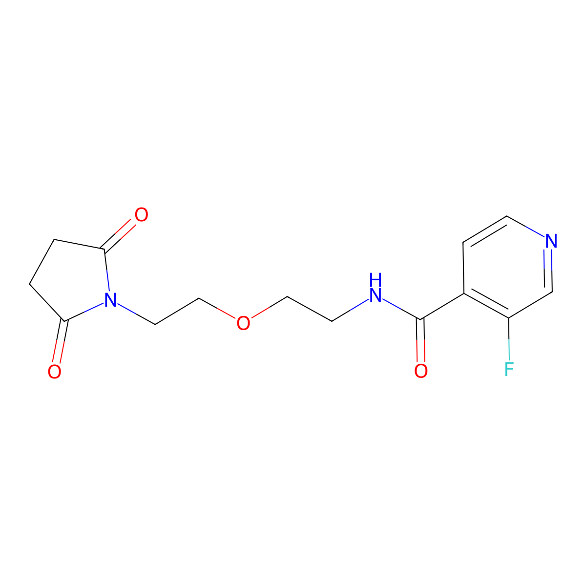 N-(2-(2-(2,5-dioxopyrrolidin-1-yl)ethoxy)ethyl)-3-fluoroisonicotinamide molecular structure, CAS 2034496-83-6
