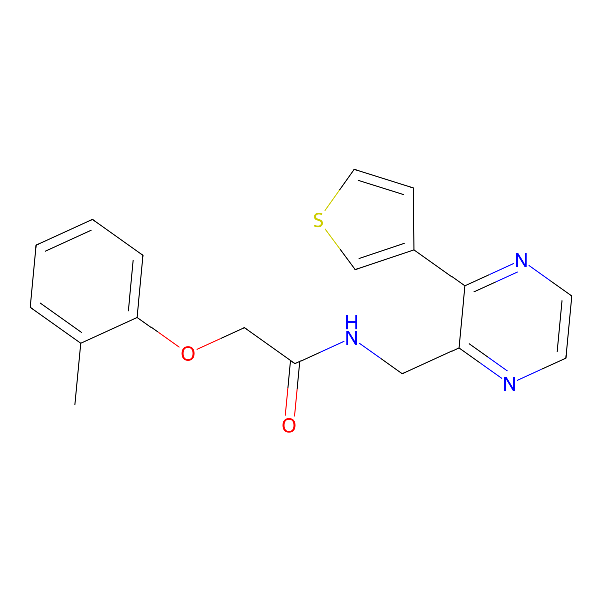 N-((3-(thiophen-3-yl)pyrazin-2-yl)methyl)-2-(o-tolyloxy)acetamide molecular structure, CAS 2034496-85-8