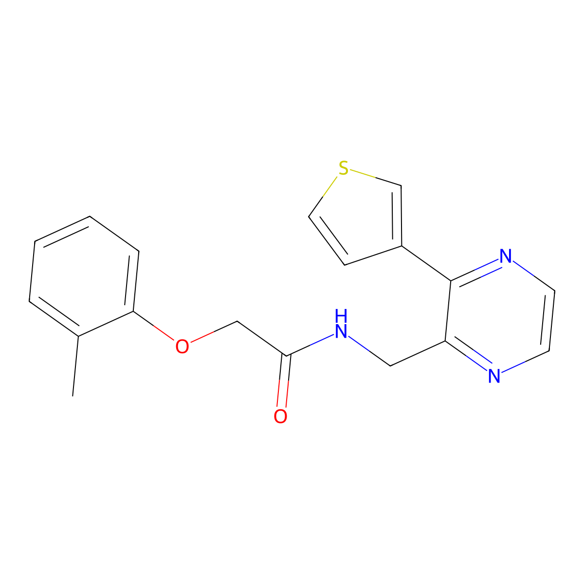 N-((3-(thiophen-3-yl)pyrazin-2-yl)methyl)-2-(o-tolyloxy)acetamide molecular structure, CAS 2034496-85-8