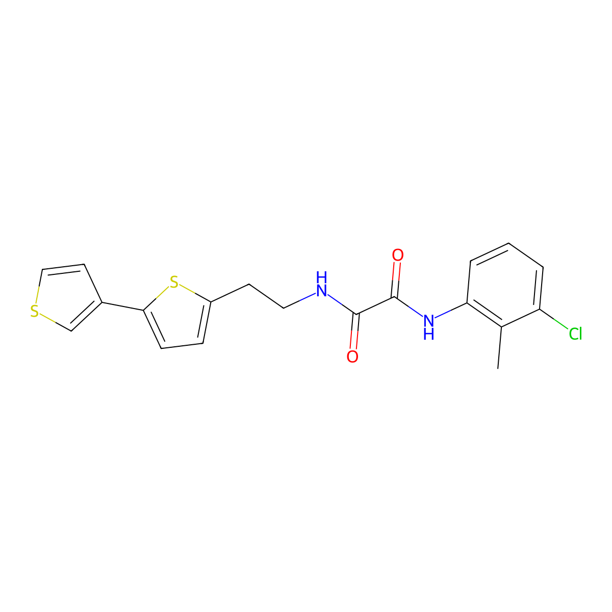 N-(2-{[2,3'-bithiophene]-5-yl}ethyl)-N'-(3-chloro-2-methylphenyl)ethanediamide molecular structure, CAS 2034496-88-1