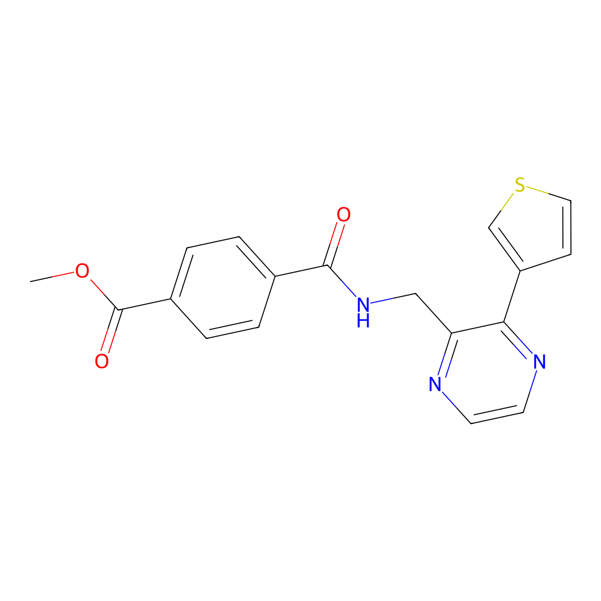Methyl 4-({[3-(thiophen-3-yl)pyrazin-2-yl]methyl}carbamoyl)benzoate molecular structure, CAS 2034496-95-0