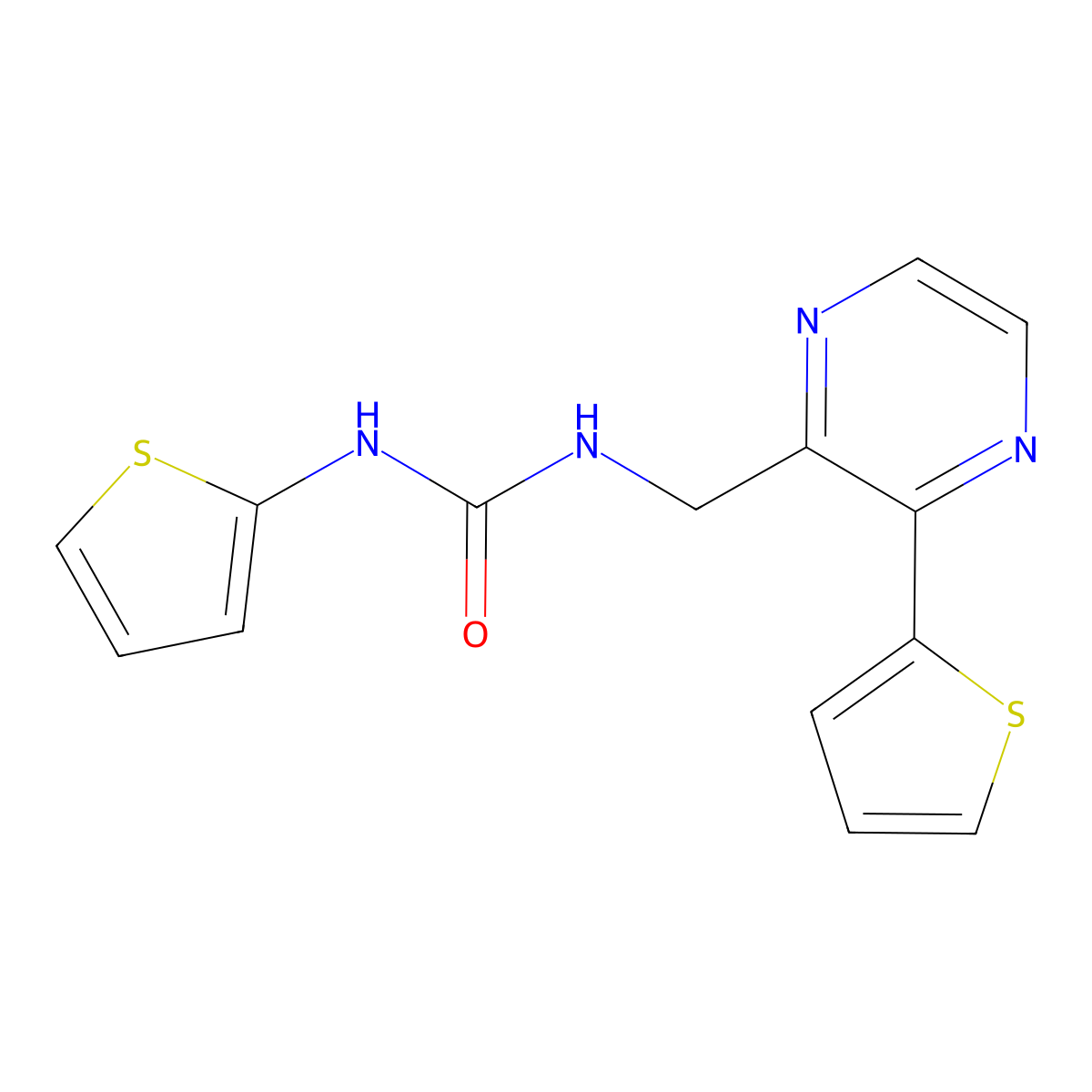 1-(Thiophen-2-yl)-3-((3-(thiophen-2-yl)pyrazin-2-yl)methyl)urea molecular structure, CAS 2034496-96-1
