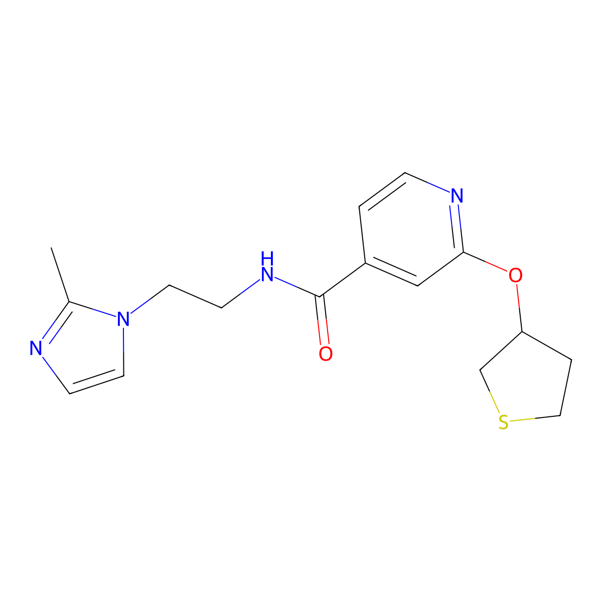 N-(2-(2-methyl-1H-imidazol-1-yl)ethyl)-2-((tetrahydrothiophen-3-yl)oxy)isonicotinamide molecular structure, CAS 2034497-01-1