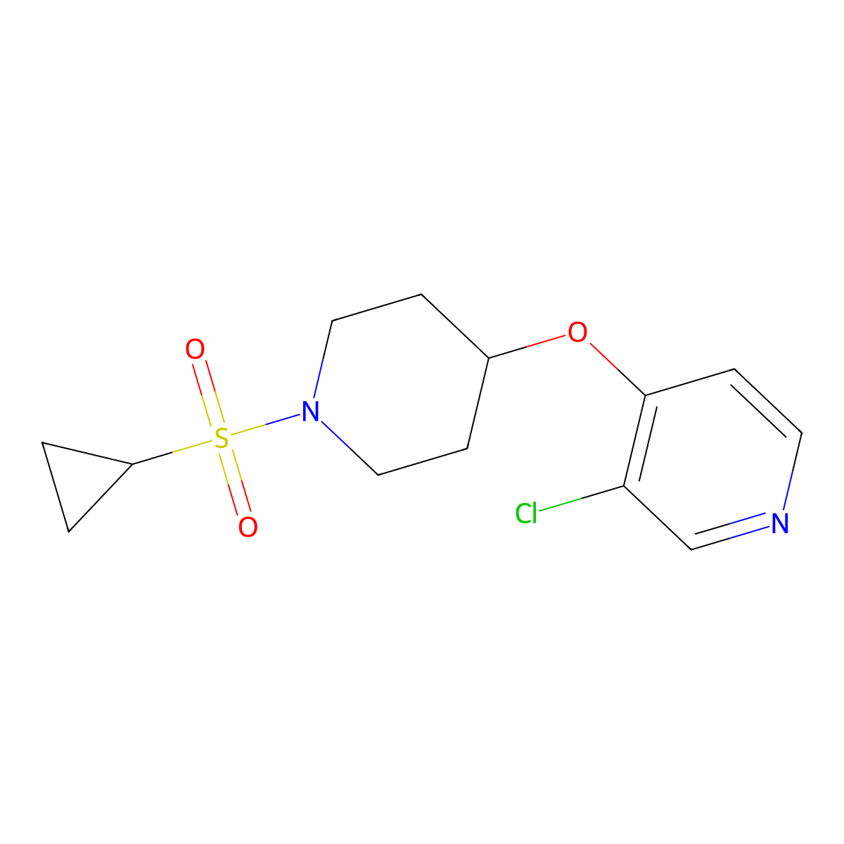 3-Chloro-4-((1-(cyclopropylsulfonyl)piperidin-4-yl)oxy)pyridine molecular structure, CAS 2034497-02-2