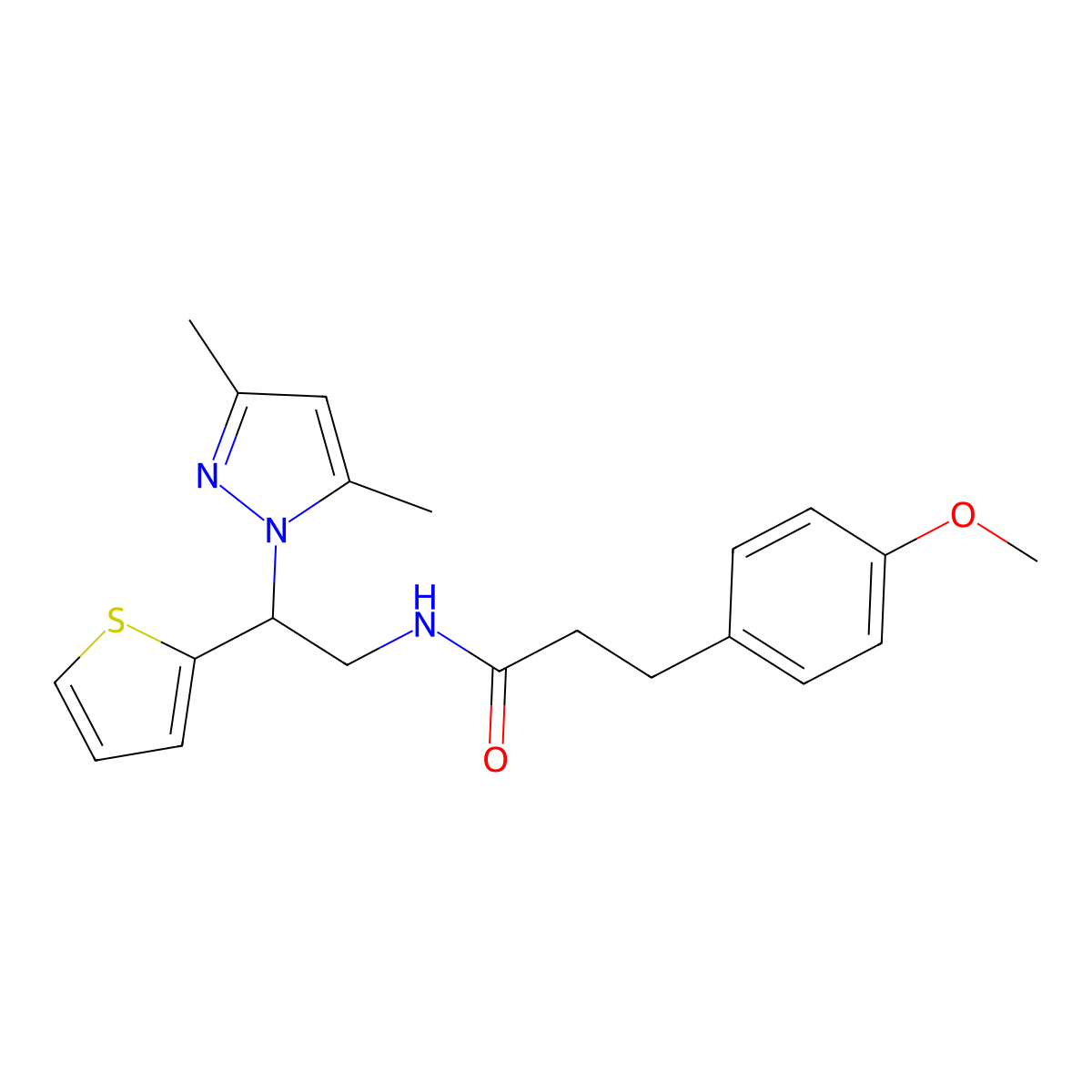 N-[2-(3,5-dimethyl-1H-pyrazol-1-yl)-2-(thiophen-2-yl)ethyl]-3-(4-methoxyphenyl)propanamide molecular structure, CAS 2034497-04-4