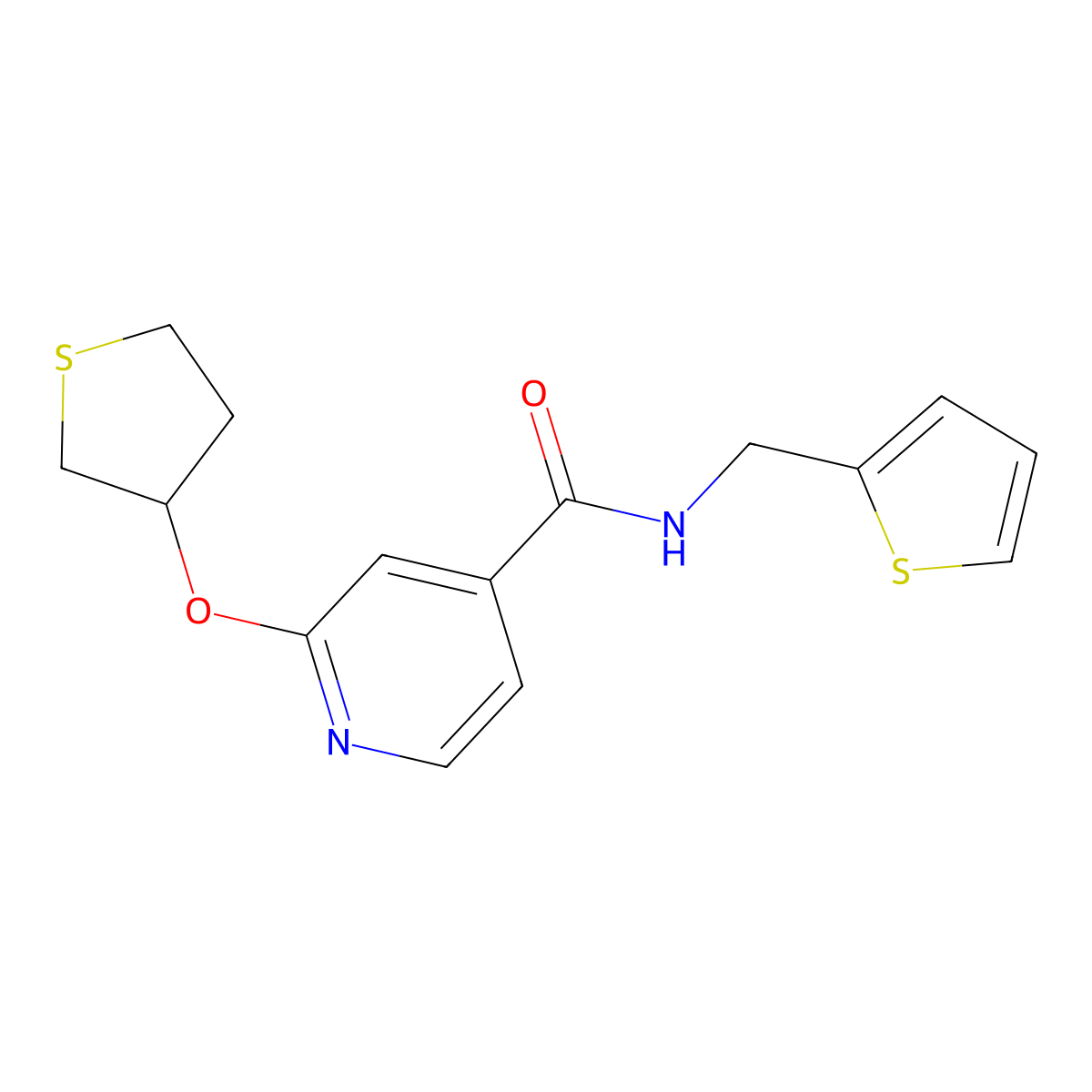 2-((tetrahydrothiophen-3-yl)oxy)-N-(thiophen-2-ylmethyl)isonicotinamide molecular structure, CAS 2034497-11-3
