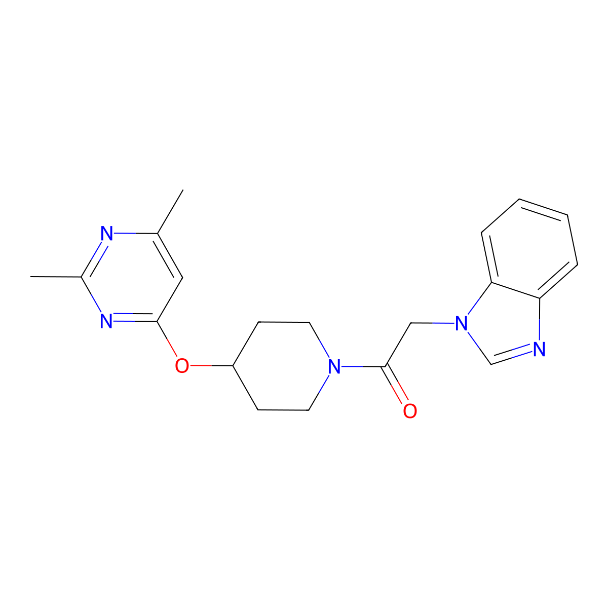 2-(1H-benzo[d]imidazol-1-yl)-1-(4-((2,6-dimethylpyrimidin-4-yl)oxy)piperidin-1-yl)ethanone molecular structure, CAS 2034497-13-5