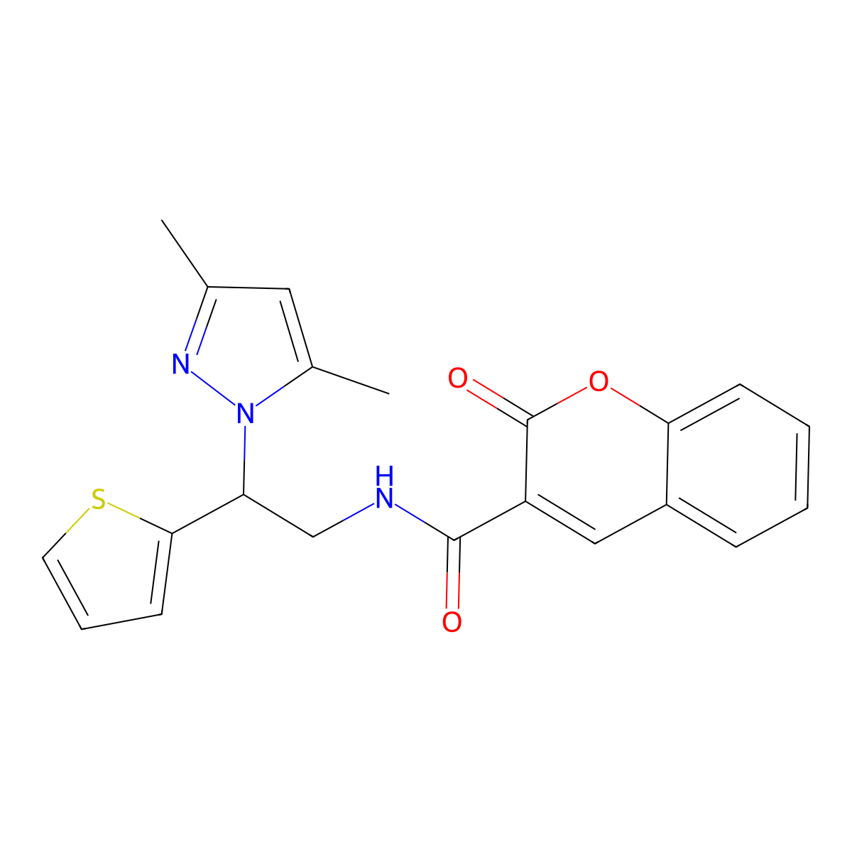 N-(2-(3,5-dimethyl-1H-pyrazol-1-yl)-2-(thiophen-2-yl)ethyl)-2-oxo-2H-chromene-3-carboxamide molecular structure, CAS 2034497-15-7