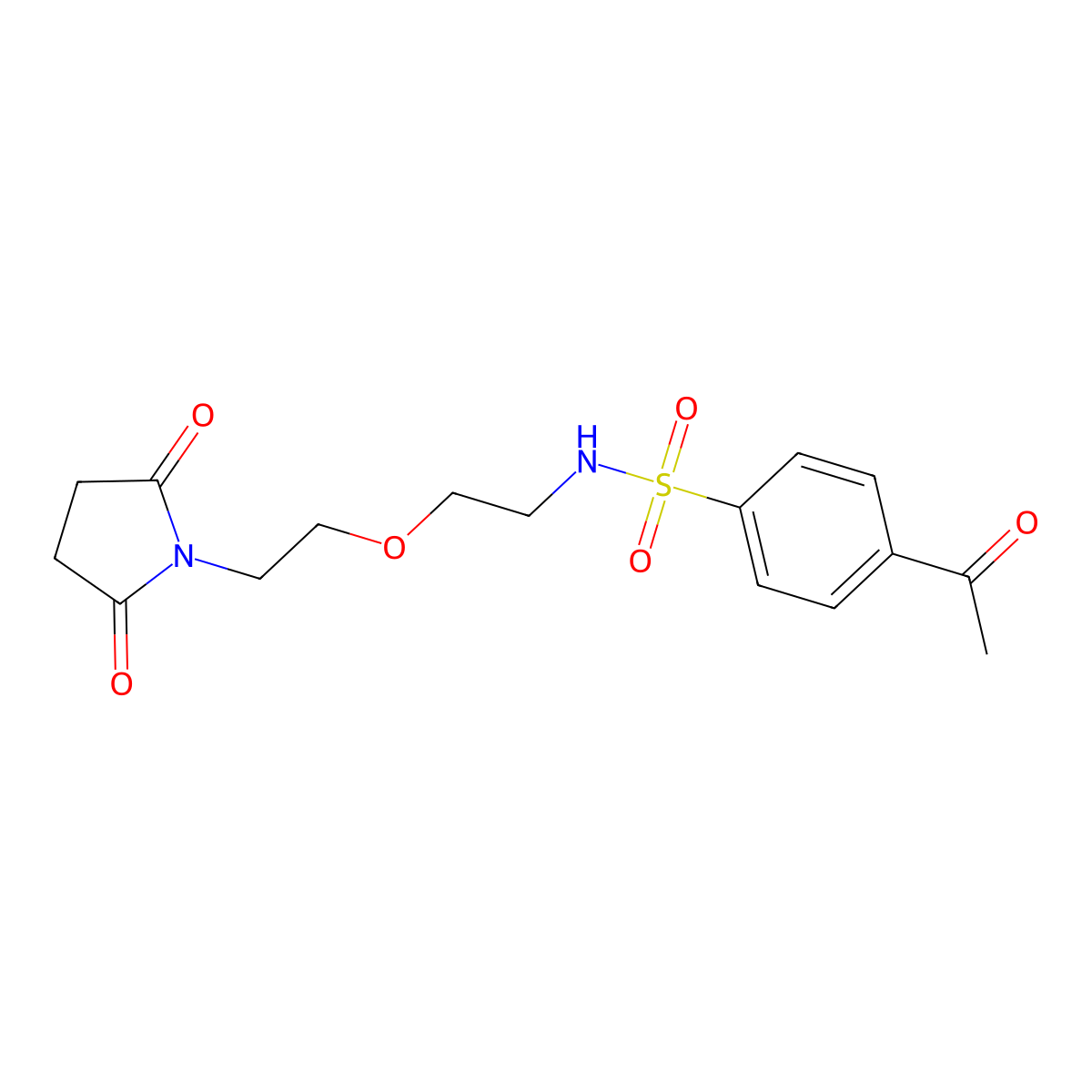 4-acetyl-N-(2-(2-(2,5-dioxopyrrolidin-1-yl)ethoxy)ethyl)benzenesulfonamide molecular structure, CAS 2034497-17-9