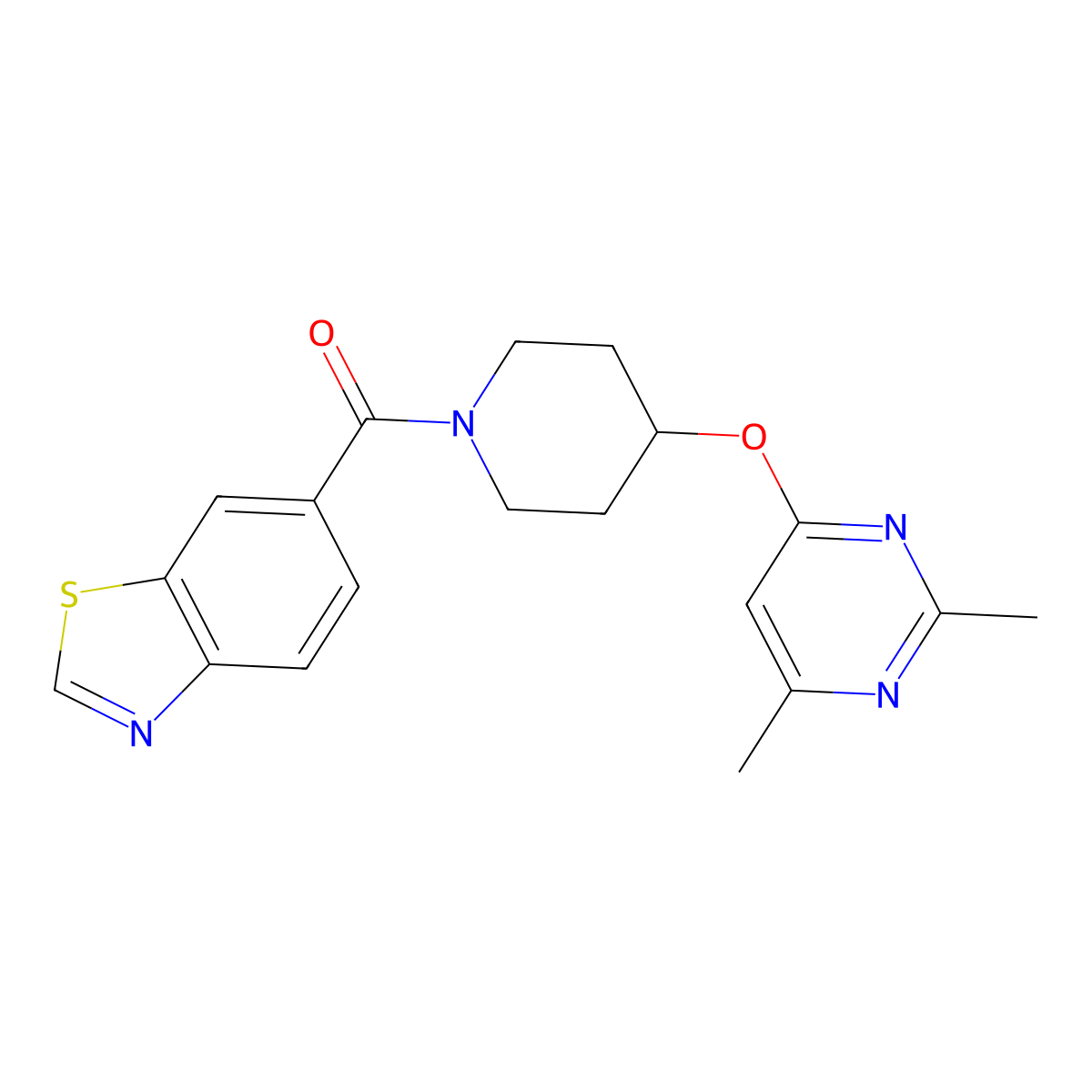 Benzo[d]thiazol-6-yl(4-((2,6-dimethylpyrimidin-4-yl)oxy)piperidin-1-yl)methanone molecular structure, CAS 2034497-19-1