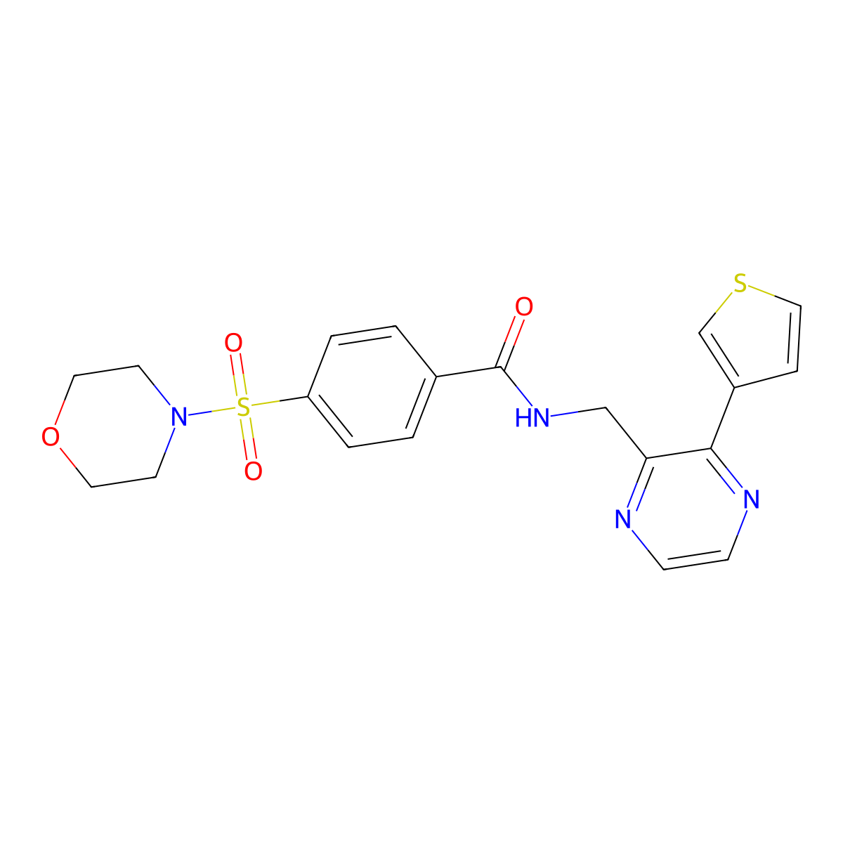 4-(morpholine-4-sulfonyl)-N-{[3-(thiophen-3-yl)pyrazin-2-yl]methyl}benzamide molecular structure, CAS 2034497-21-5