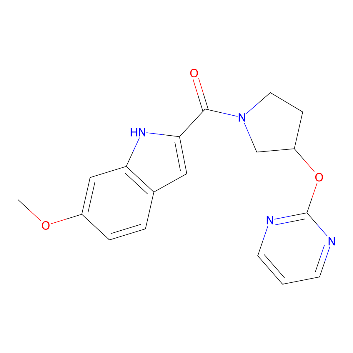 (6-methoxy-1H-indol-2-yl)(3-(pyrimidin-2-yloxy)pyrrolidin-1-yl)methanone molecular structure, CAS 2034497-23-7