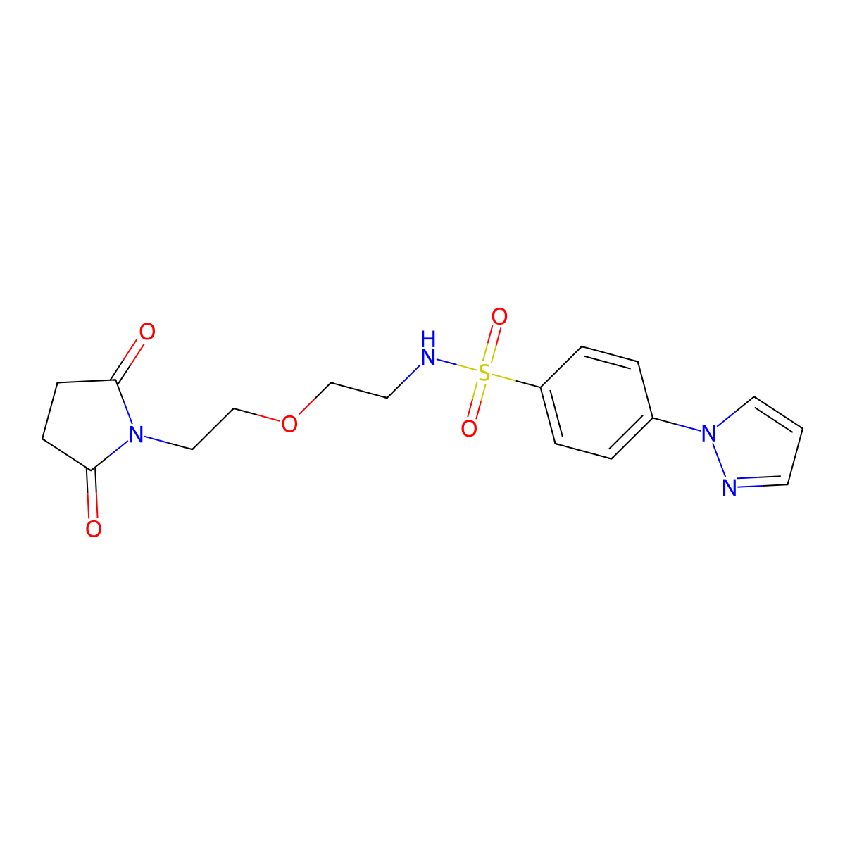 N-(2-(2-(2,5-dioxopyrrolidin-1-yl)ethoxy)ethyl)-4-(1H-pyrazol-1-yl)benzenesulfonamide molecular structure, CAS 2034497-24-8