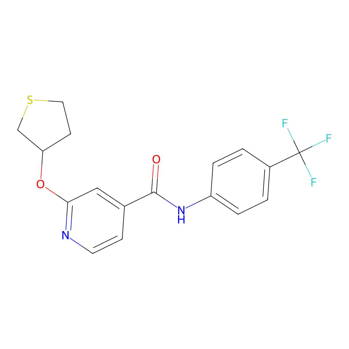 2-((tetrahydrothiophen-3-yl)oxy)-N-(4-(trifluoromethyl)phenyl)isonicotinamide molecular structure, CAS 2034497-29-3