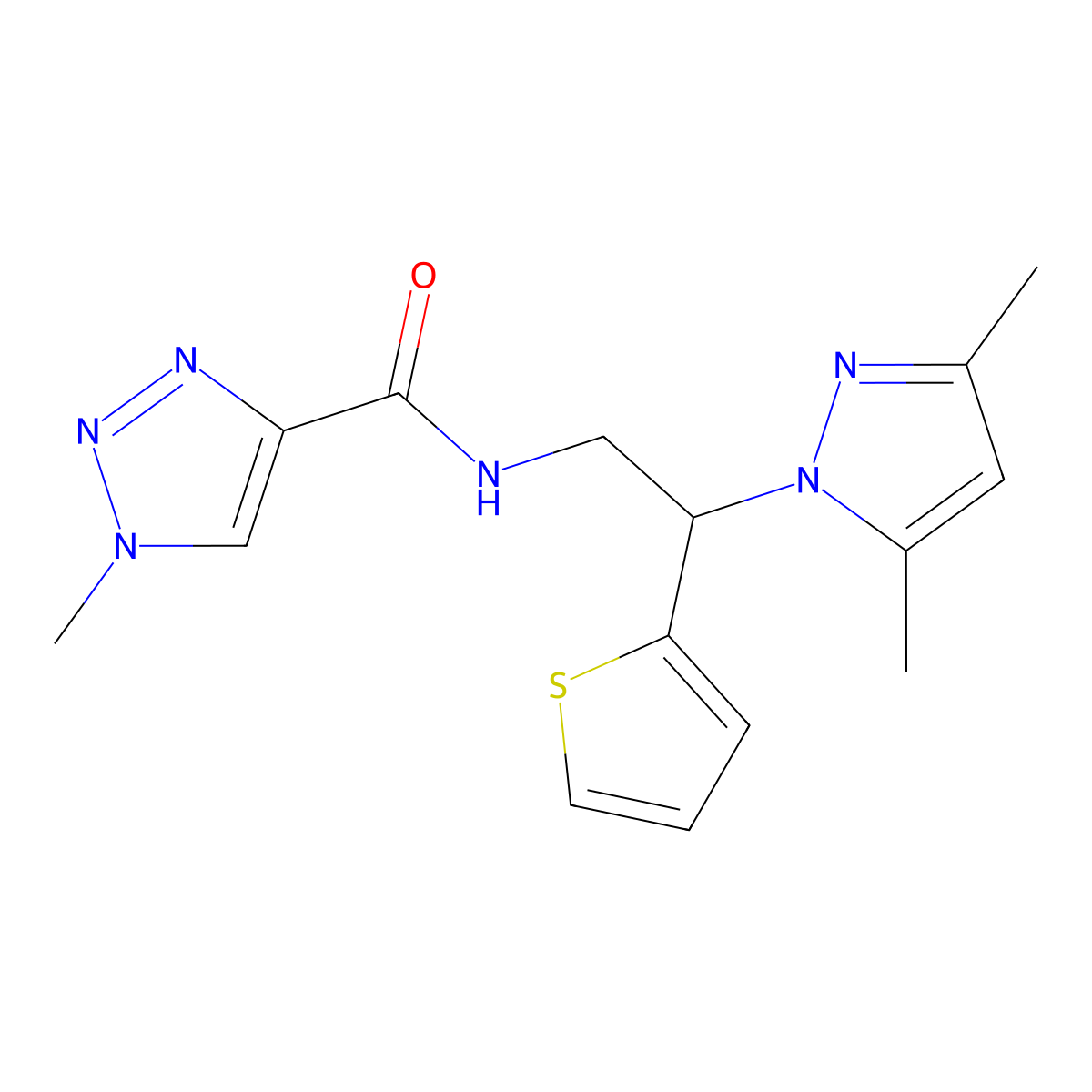 N-(2-(3,5-dimethyl-1H-pyrazol-1-yl)-2-(thiophen-2-yl)ethyl)-1-methyl-1H-1,2,3-triazole-4-carboxamide molecular structure, CAS 2034497-34-0