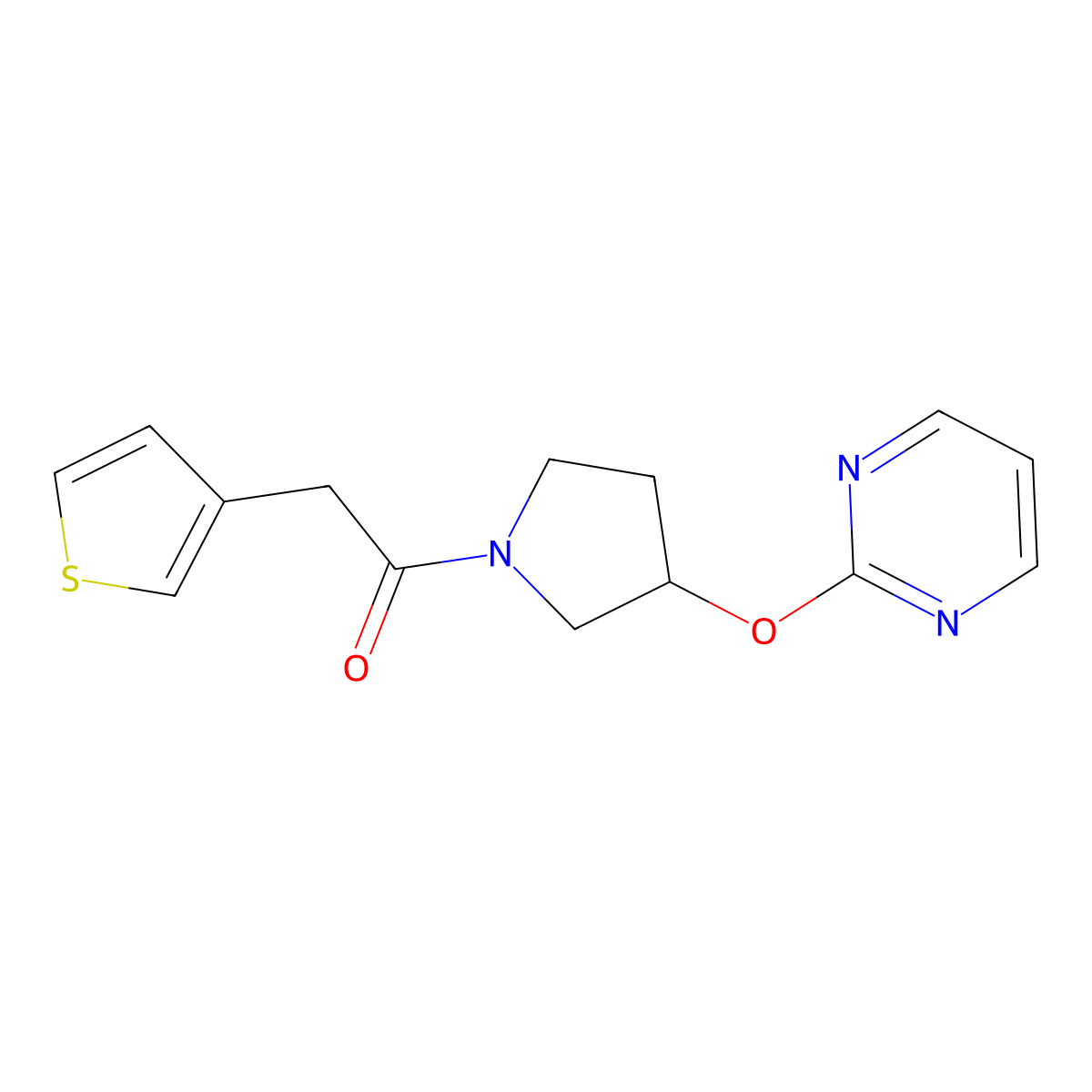 1-[3-(Pyrimidin-2-yloxy)pyrrolidin-1-yl]-2-(thiophen-3-yl)ethan-1-one molecular structure, CAS 2034497-35-1