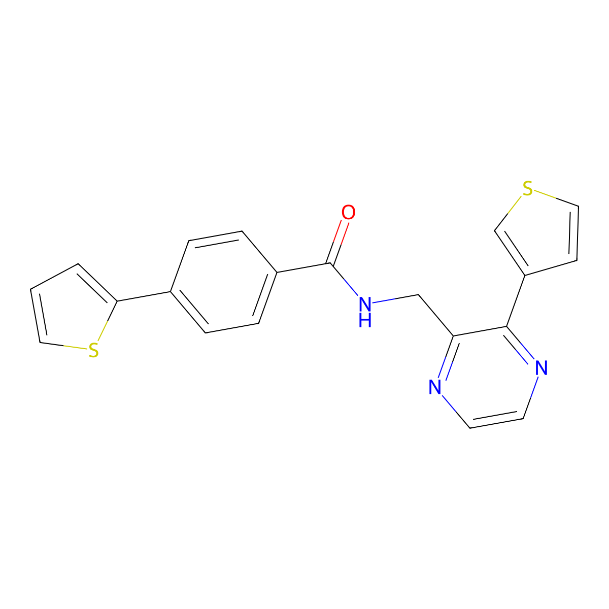 4-(thiophen-2-yl)-N-((3-(thiophen-3-yl)pyrazin-2-yl)methyl)benzamide molecular structure, CAS 2034497-36-2