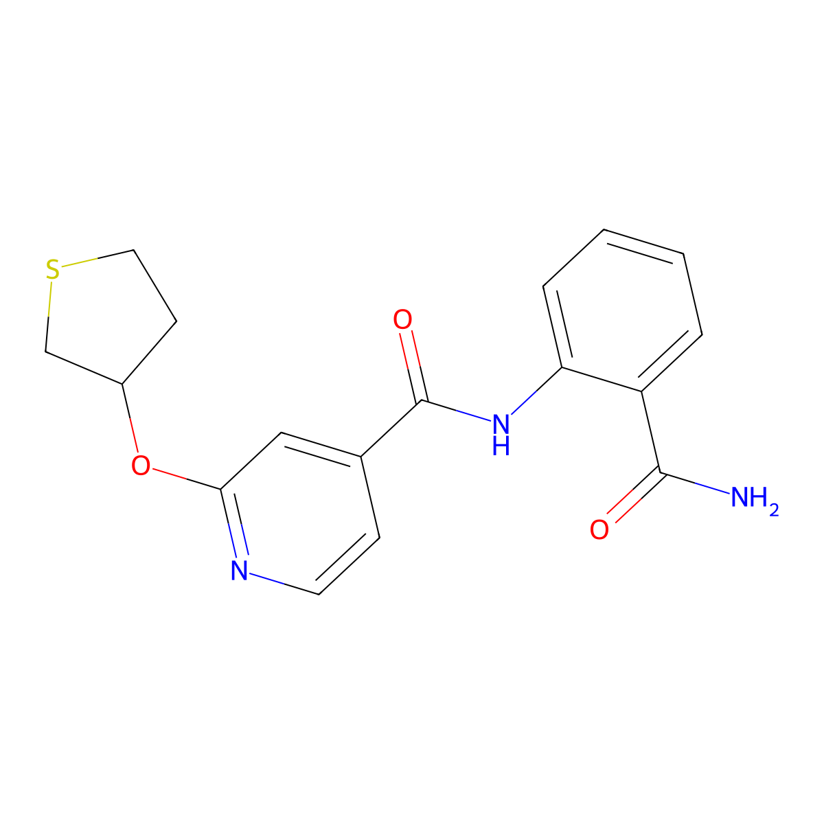 N-(2-carbamoylphenyl)-2-((tetrahydrothiophen-3-yl)oxy)isonicotinamide molecular structure, CAS 2034497-38-4