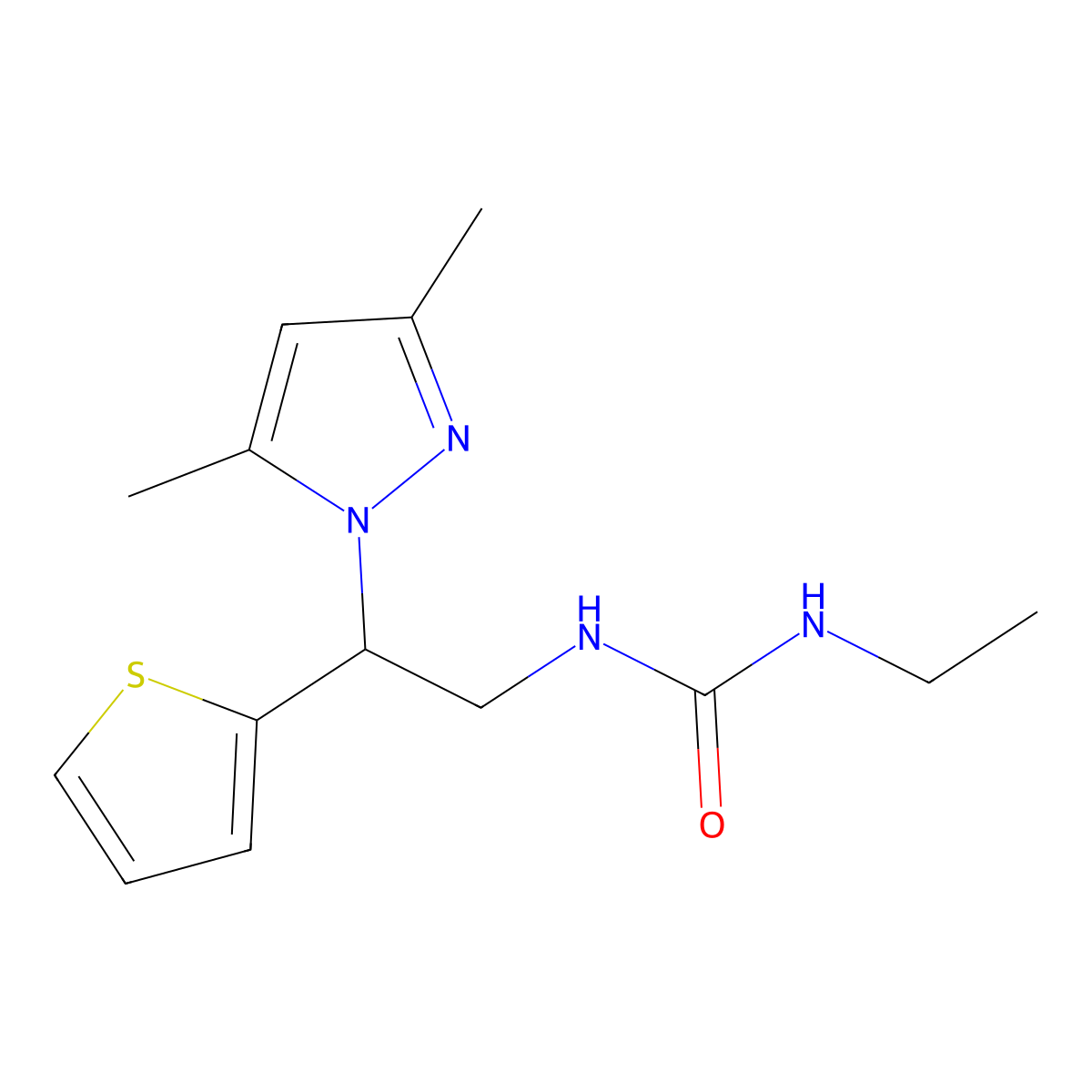 1-[2-(3,5-dimethyl-1H-pyrazol-1-yl)-2-(thiophen-2-yl)ethyl]-3-ethylurea molecular structure, CAS 2034497-45-3