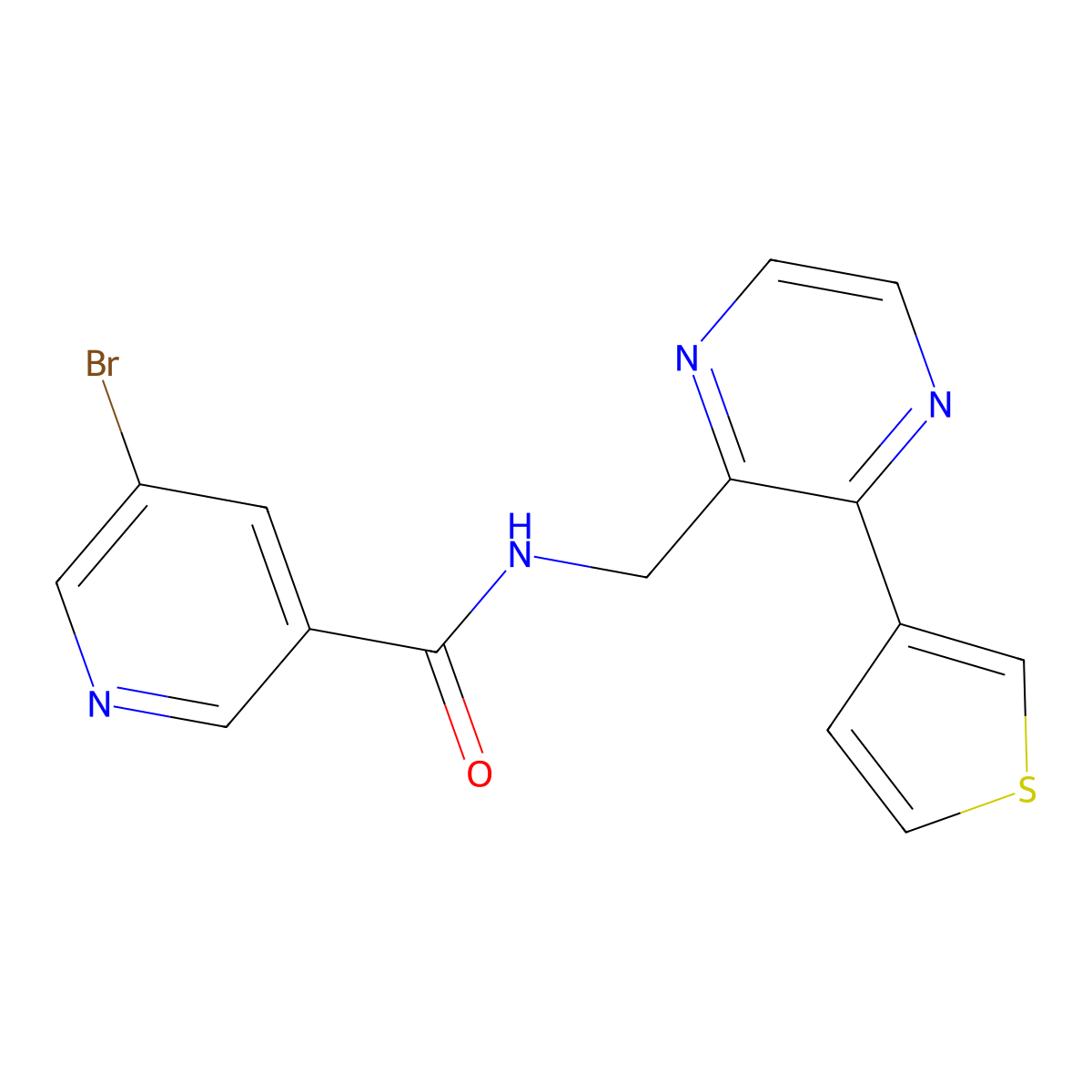 5-bromo-N-((3-(thiophen-3-yl)pyrazin-2-yl)methyl)nicotinamide molecular structure, CAS 2034497-46-4