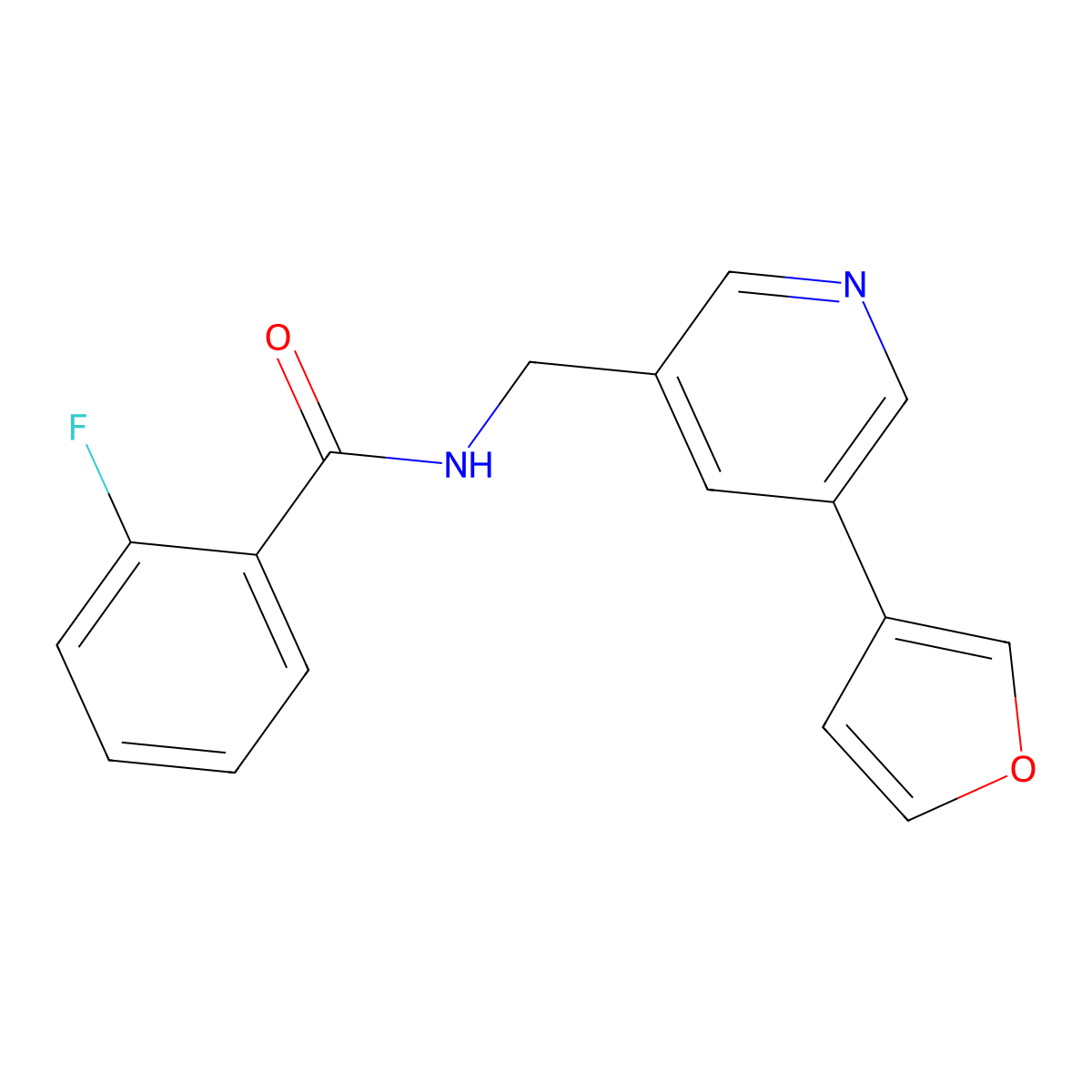 2-fluoro-N-((5-(furan-3-yl)pyridin-3-yl)methyl)benzamide molecular structure, CAS 2034497-52-2