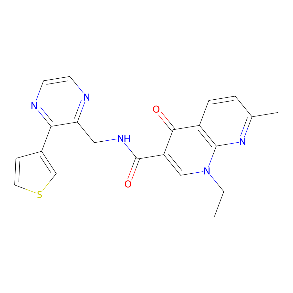 1-ethyl-7-methyl-4-oxo-N-{[3-(thiophen-3-yl)pyrazin-2-yl]methyl}-1,4-dihydro-1,8-naphthyridine-3-carboxamide molecular structure, CAS 2034497-63-5