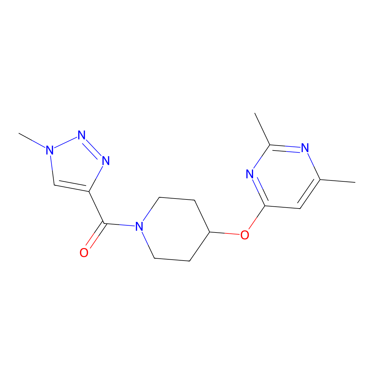 (4-((2,6-dimethylpyrimidin-4-yl)oxy)piperidin-1-yl)(1-methyl-1H-1,2,3-triazol-4-yl)methanone molecular structure, CAS 2034497-75-9