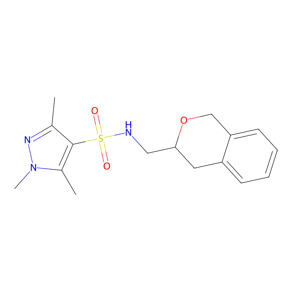 N-(isochroman-3-ylmethyl)-1,3,5-trimethyl-1H-pyrazole-4-sulfonamide molecular structure, CAS 2034497-76-0