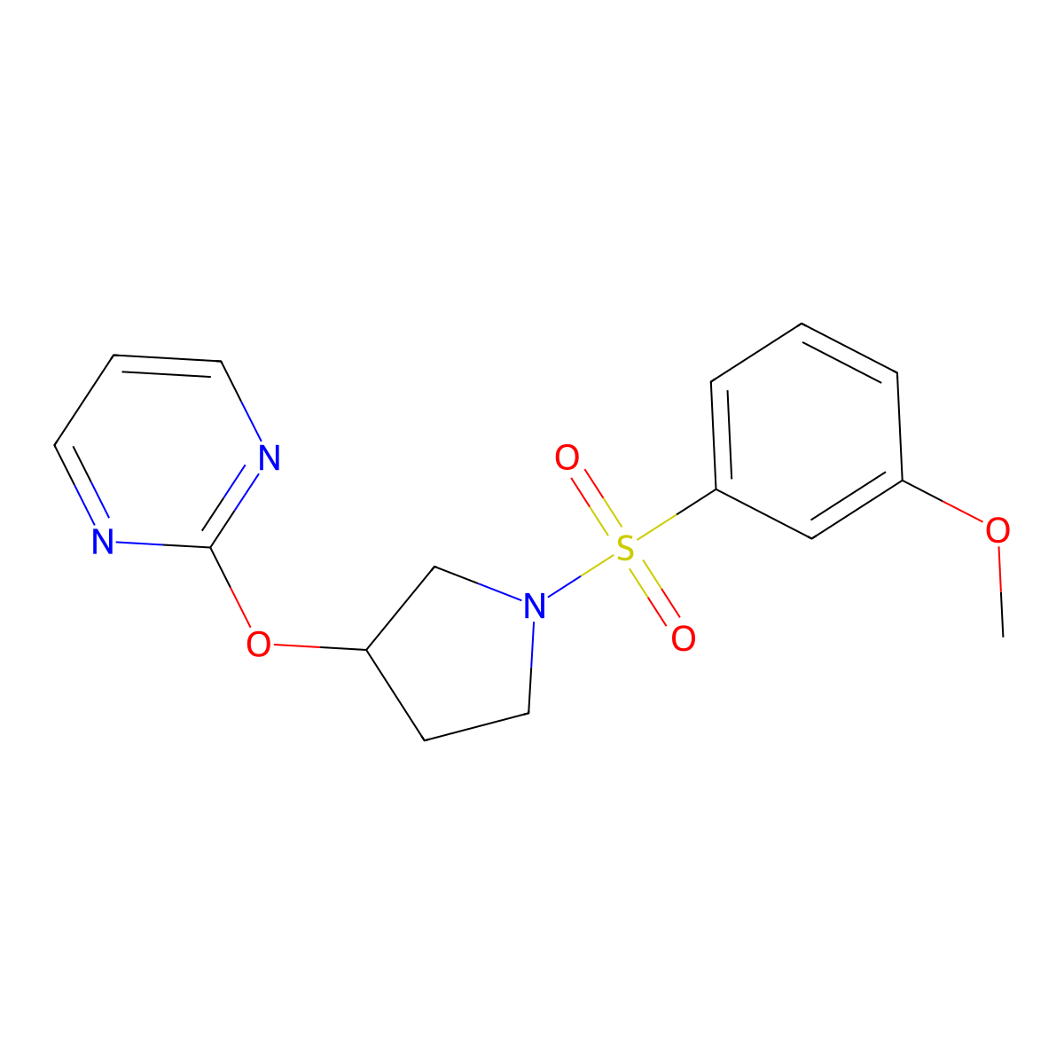 2-((1-((3-Methoxyphenyl)sulfonyl)pyrrolidin-3-yl)oxy)pyrimidine molecular structure, CAS 2034497-79-3