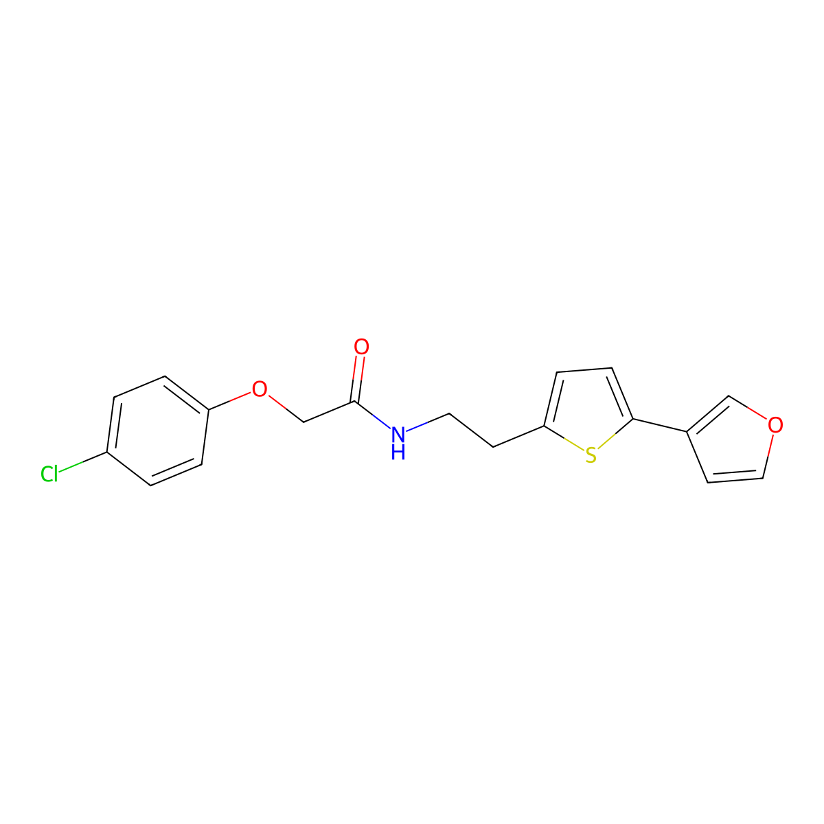 2-(4-chlorophenoxy)-N-{2-[5-(furan-3-yl)thiophen-2-yl]ethyl}acetamide molecular structure, CAS 2034497-82-8