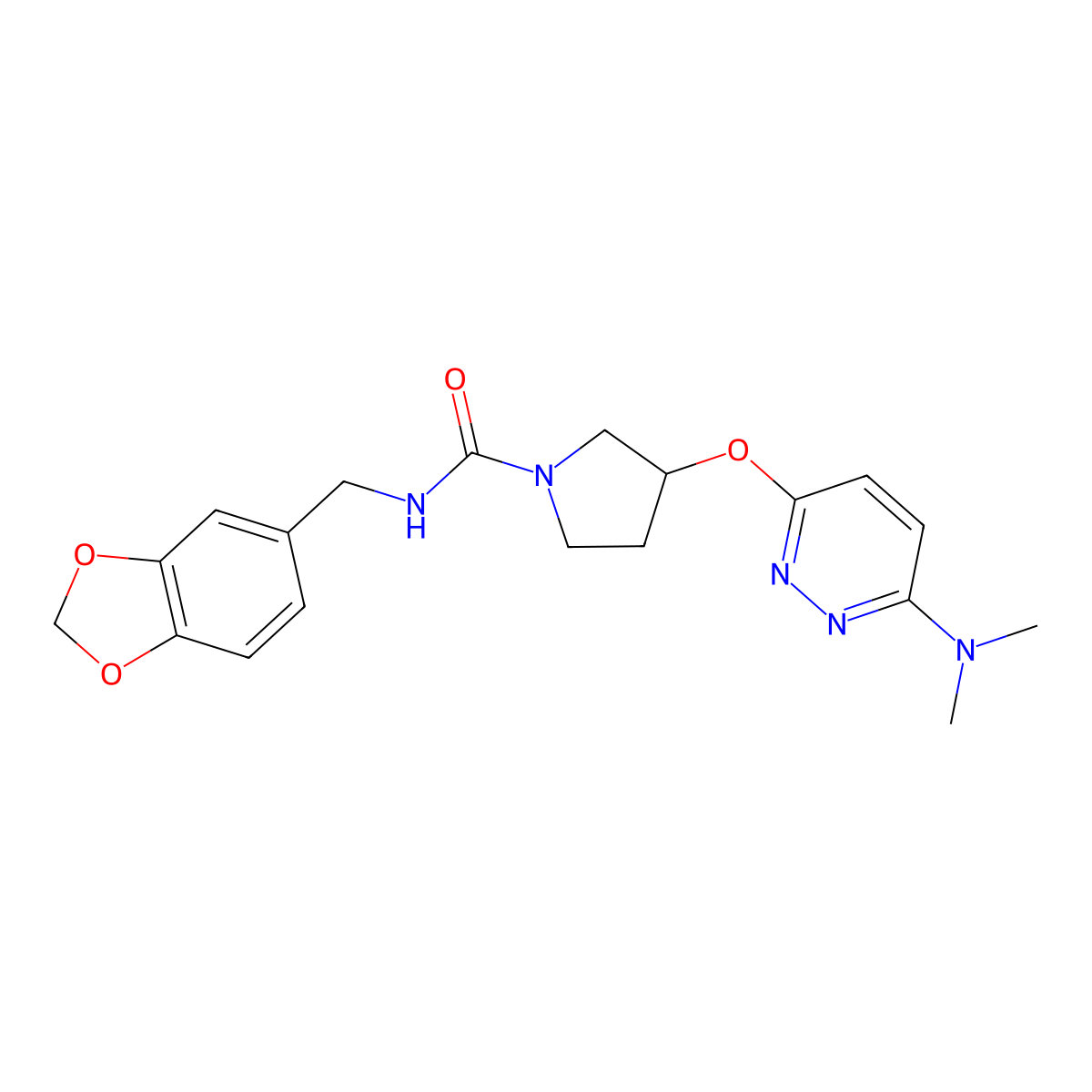 N-(benzo[d][1,3]dioxol-5-ylmethyl)-3-((6-(dimethylamino)pyridazin-3-yl)oxy)pyrrolidine-1-carboxamide molecular structure, CAS 2034497-83-9