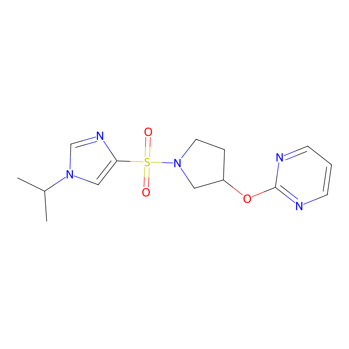 2-((1-((1-isopropyl-1H-imidazol-4-yl)sulfonyl)pyrrolidin-3-yl)oxy)pyrimidine molecular structure, CAS 2034497-89-5