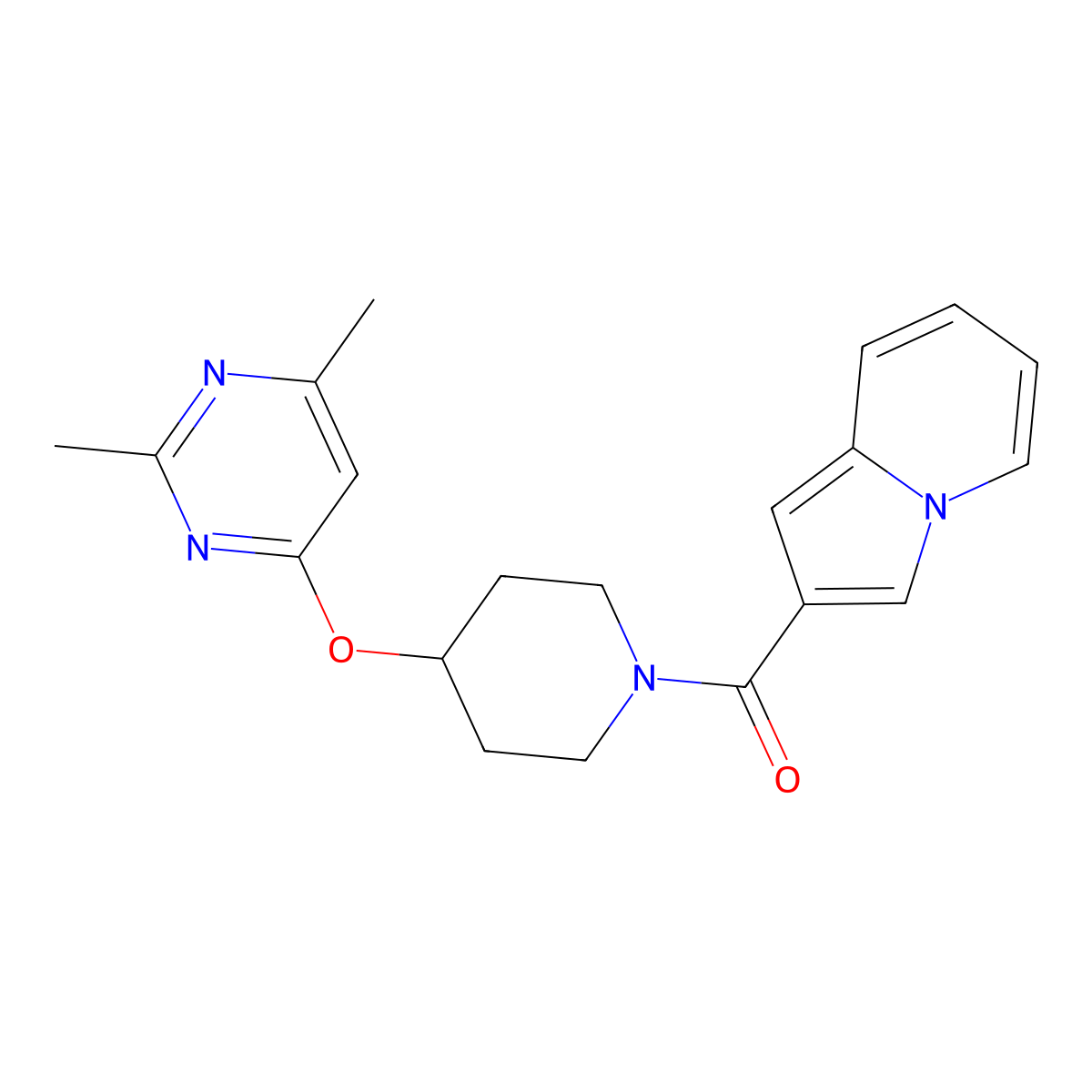 (4-((2,6-Dimethylpyrimidin-4-yl)oxy)piperidin-1-yl)(indolizin-2-yl)methanone molecular structure, CAS 2034497-92-0